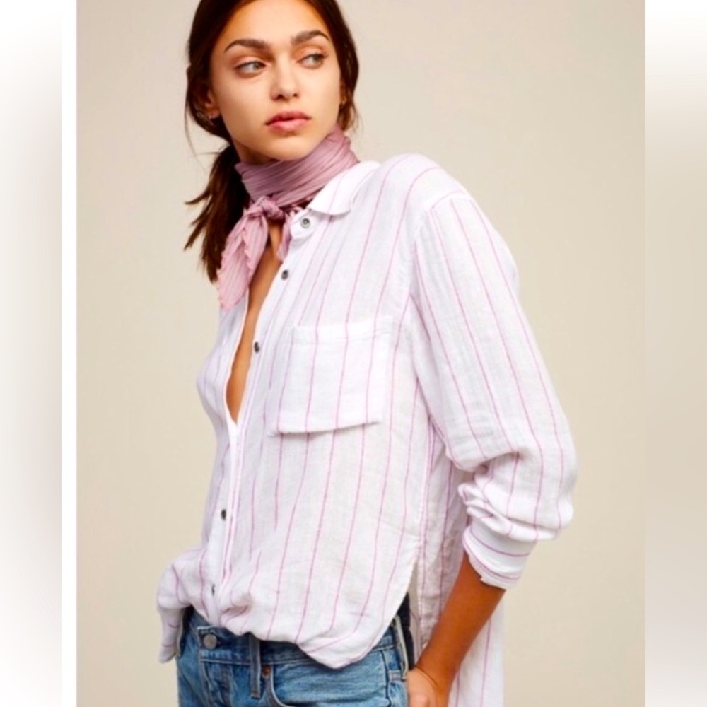 Rails X Free People Charli Button Down Linen Berr… - image 1